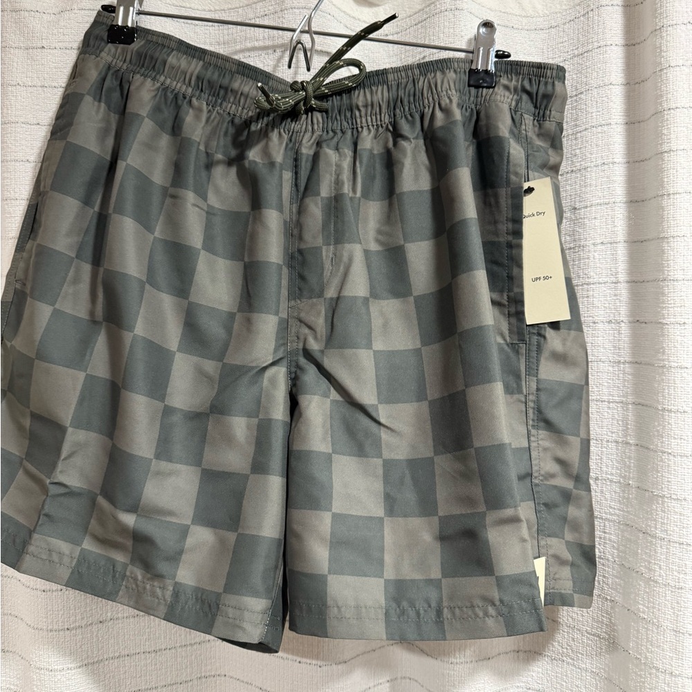 No Boundaries Gray Checkered Swim Trunks